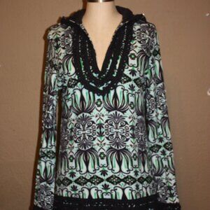 TORY BURCH COTTON TERRYCLOTH HOODED SWEATSHIRT TUNIC SWEATER TOP - MEDIUM 4 6